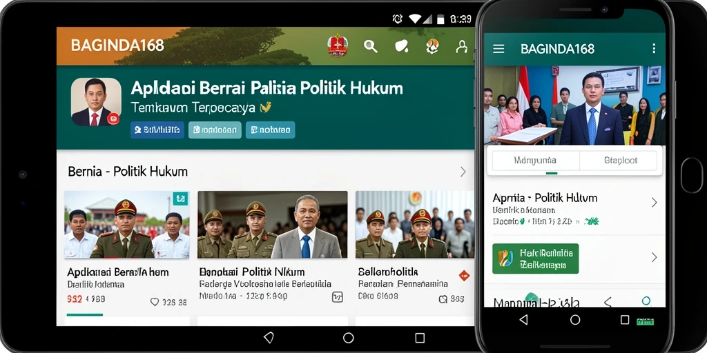 Antarmuka aplikasi BAGINDA168 menampilkan berita politik dan hukum terbaru.