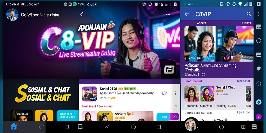 Tampilan antarmuka aplikasi Live Streaming C8VIP yang menarik dan interaktif.