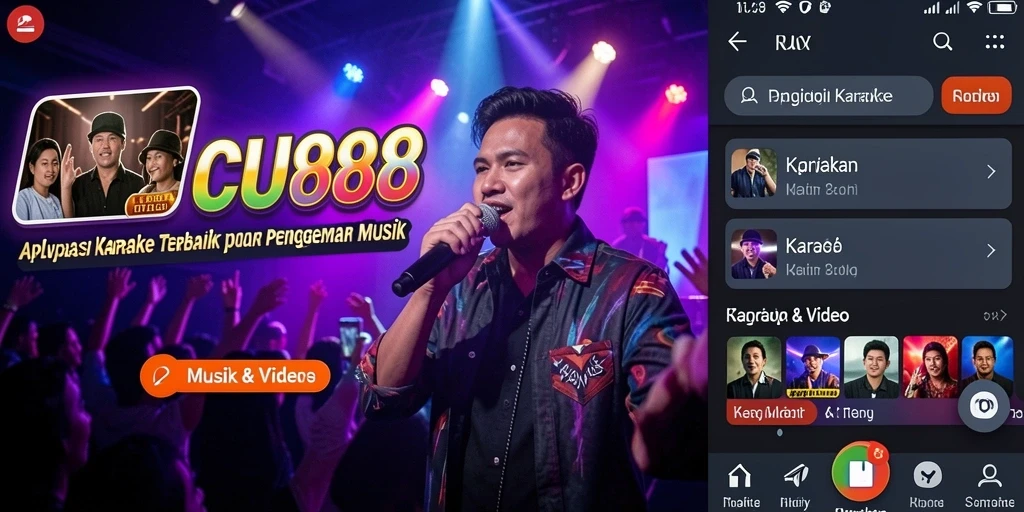 Tampilan antarmuka aplikasi Karaoke CU888 yang menarik dan interaktif.