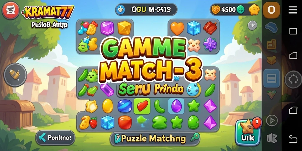 Antarmuka menawan dari KRAMAT77 dalam mode Puzzle Match-3.
