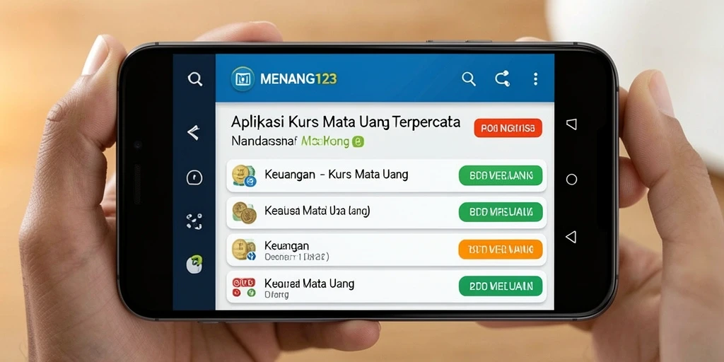 Tampilan antarmuka aplikasi MENANG123 untuk kurs mata uang.