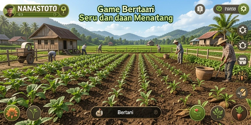 Tampilan antarmuka NANASTOTO yang menarik dan interaktif untuk game Bertani.