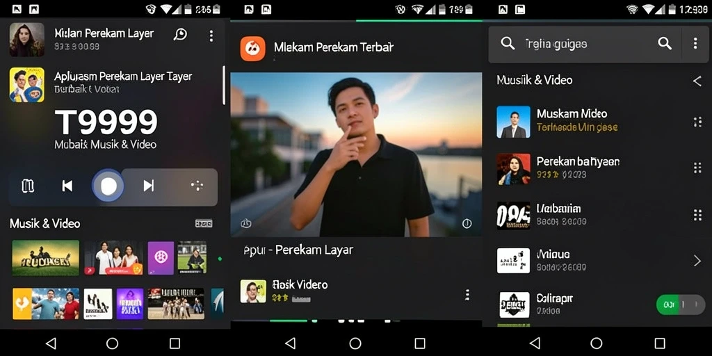 Tampilan antarmuka aplikasi T9999 untuk perekaman layar.